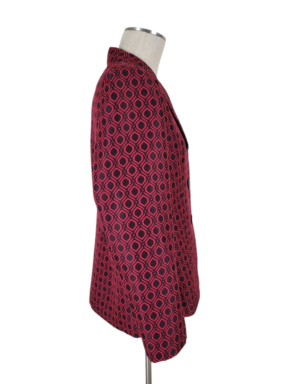 Le Suit Pant Suit Size 14P Red Black Blazer Solid Black Pleated Pants Belt Lined - Picture 4 of 11